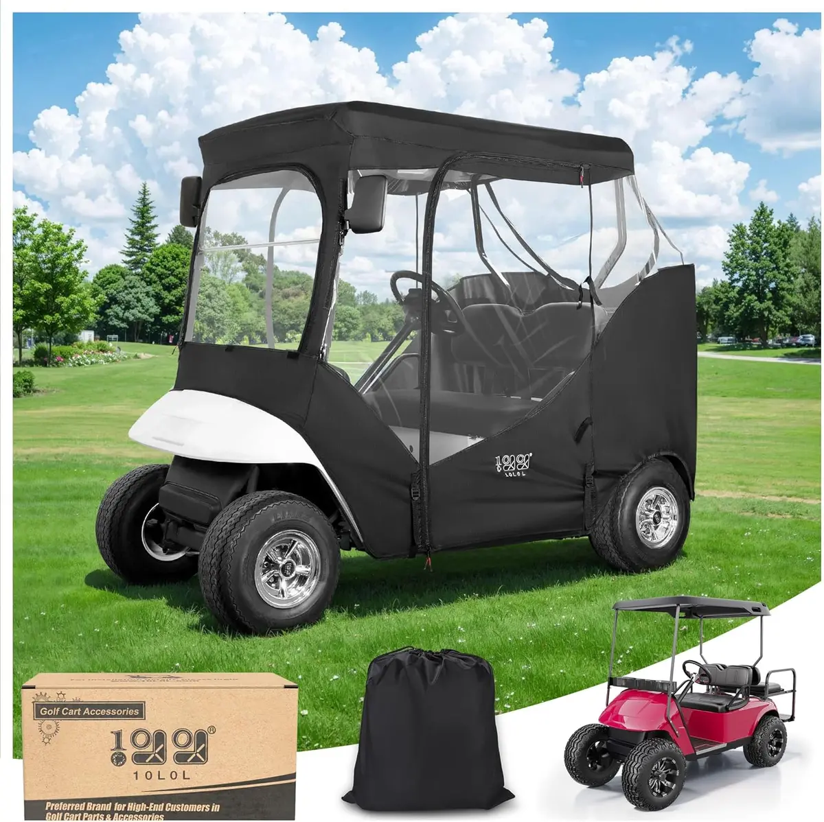 10L0l Golf Cart 2 Passenger Enclosure For Ezgo Txt & Rxv, 4-Sided Clear Window Rain Cover 1