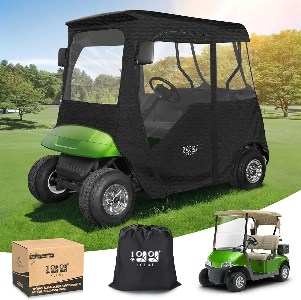 Golf Cart Enclosure With 2 Door Zippers For Ezgo Txt/Rxv 600D Rain Cover - 10L0l 1
