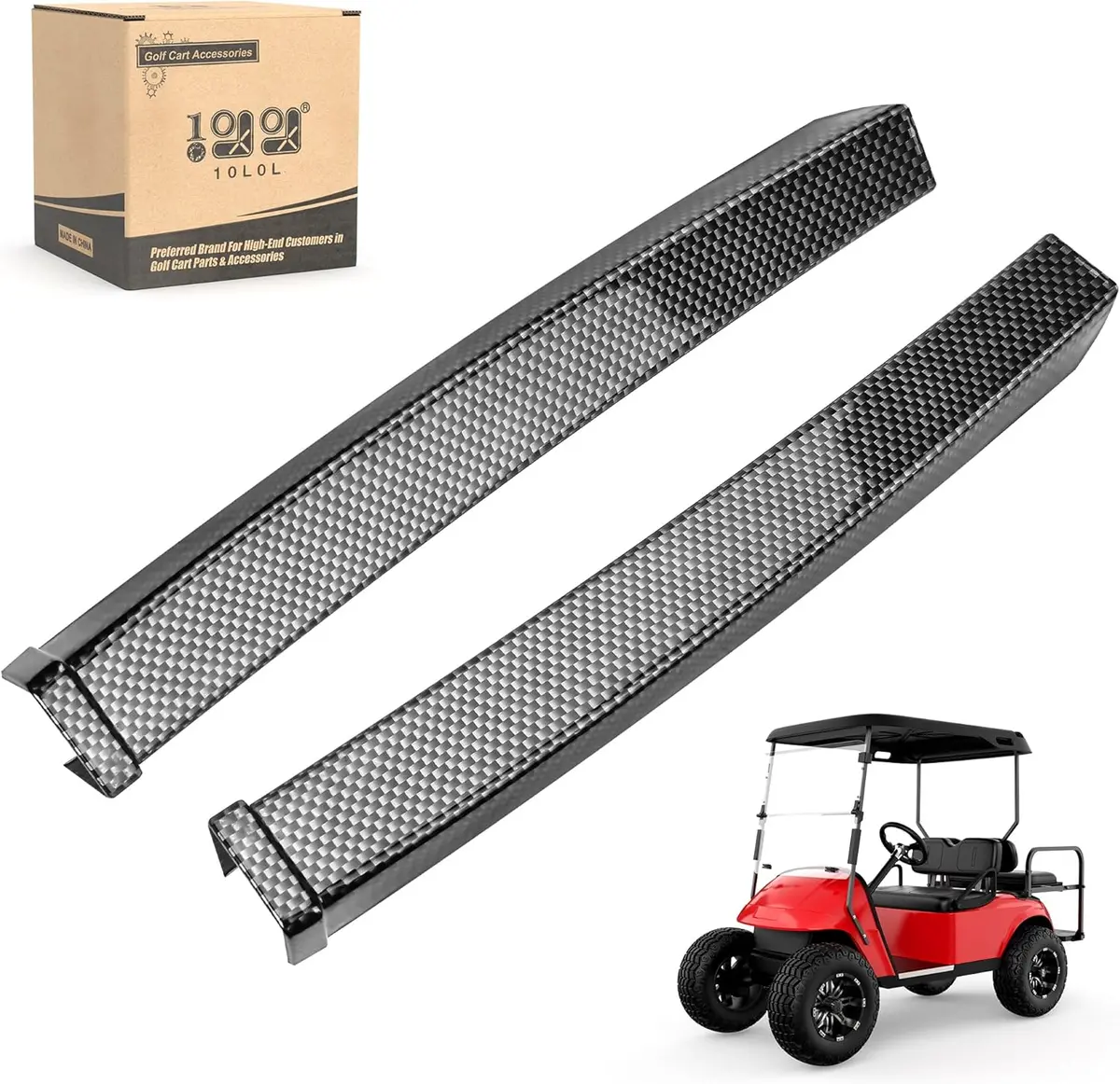 Golf Cart Front Side Guard Set For Ezgo Txt (1994-2013) - Carbon Fiber Style - Easy No-Drill Install - 10L0l 1