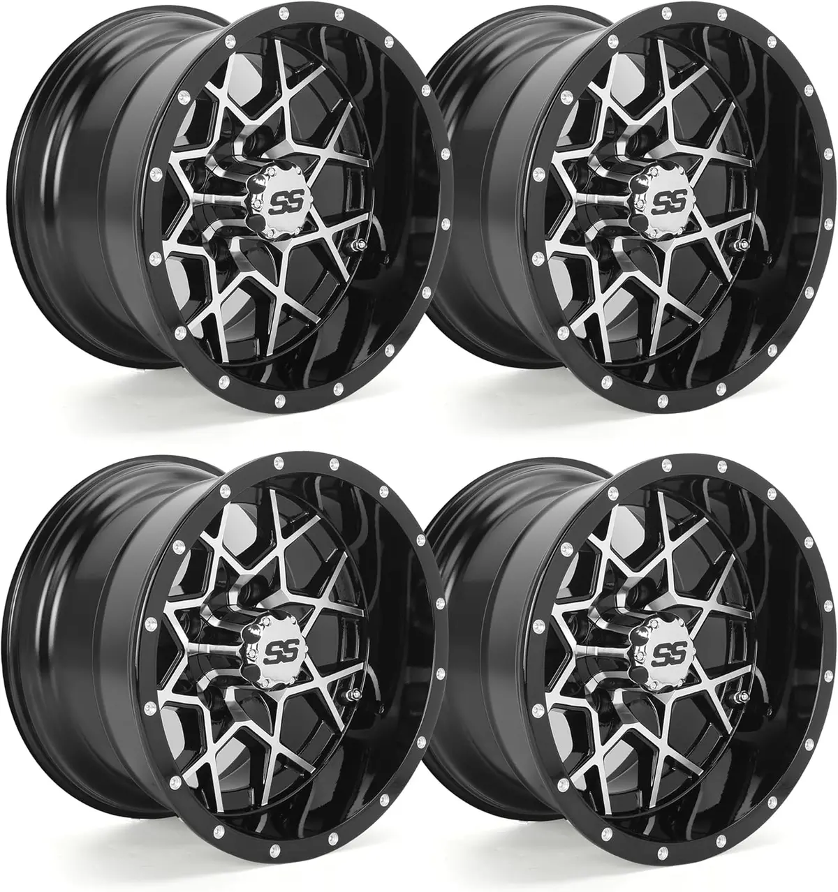 12"/14" Golf Cart Wheels (4-Pack) - Cast Aluminum Alloy W/ Ss Center Caps - Lightweight For Ezgo/Club Car/Yamaha - 10L0l 1