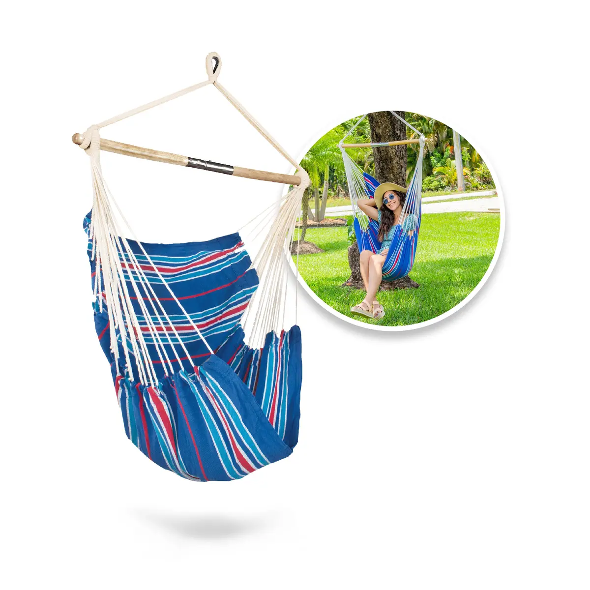 Bliss Hammocks Wm-412F_2 Fabric Hammock Chair | Spreader Bar | 250 Lb Weight Capacity | Hanging Hardware 1