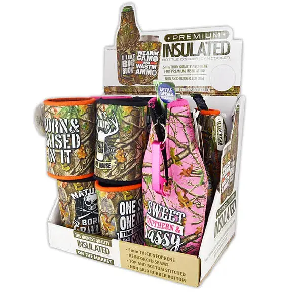 Neoprene Camo Can And Bottle Suit Cooler Assortment - 11 Pieces Per Retail Ready Display 88169 1