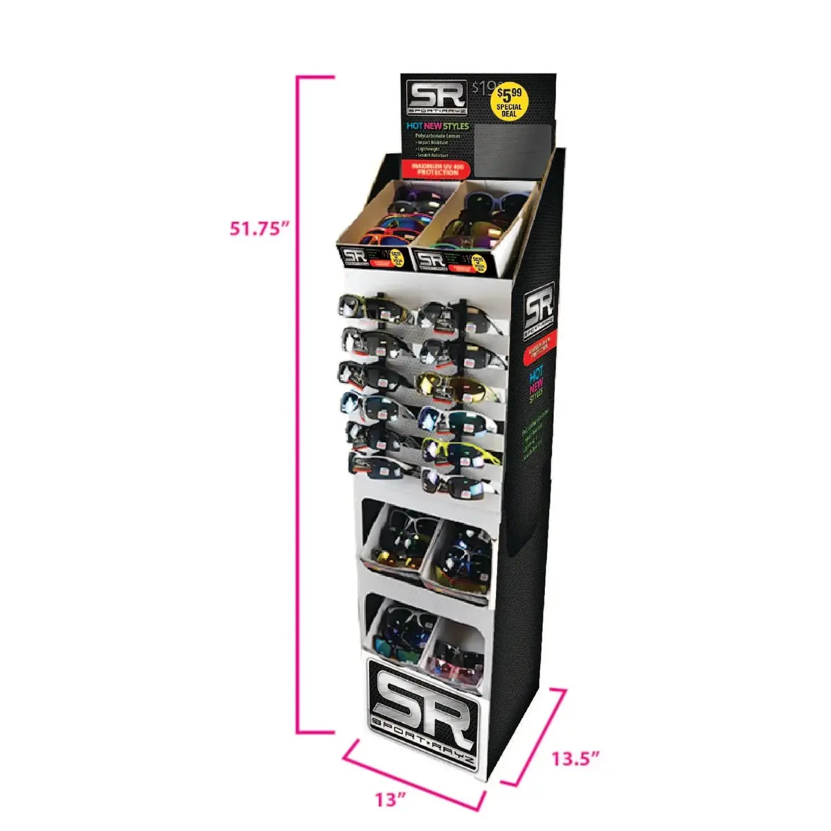Sunglasses Sport Rayz Assortment Floor Display - 48 Pieces Per Retail Ready Display Kit 88272 1
