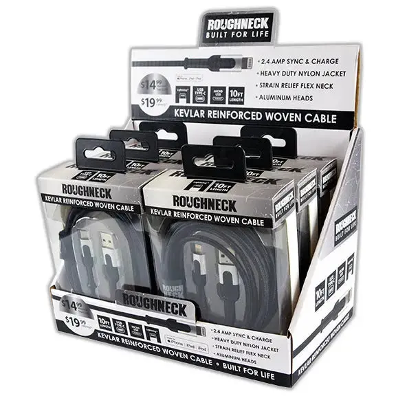 Charging Cable Roughneck Assortment 10Ft 2.4 Amp - 6 Pieces Per Retail Ready Display 88296 1
