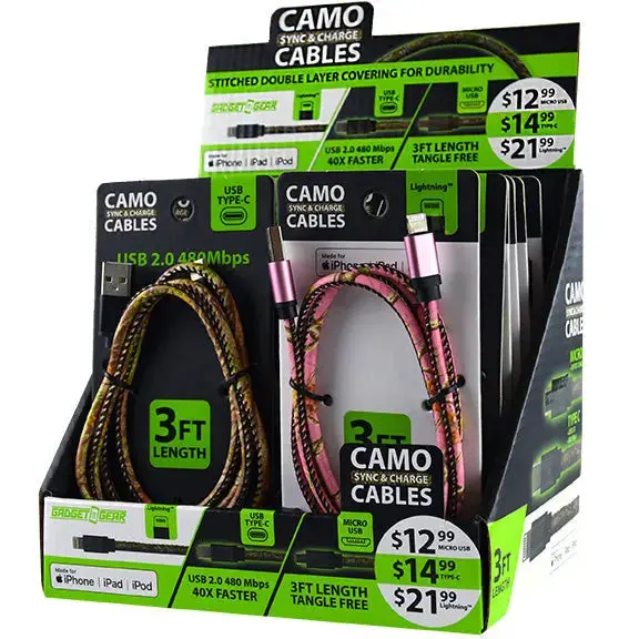 Charging Cable Camo Assortment 3Ft - 12 Pieces Per Retail Ready Display 88319 1