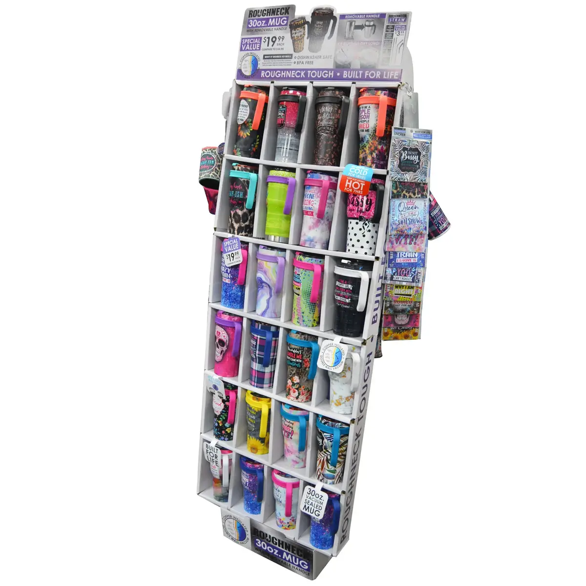 30 Oz Insulated Stainless-Steel Cup With Handle Assortment Floor Display - 54 Pieces Per Retail Ready Display Kit 88408 1