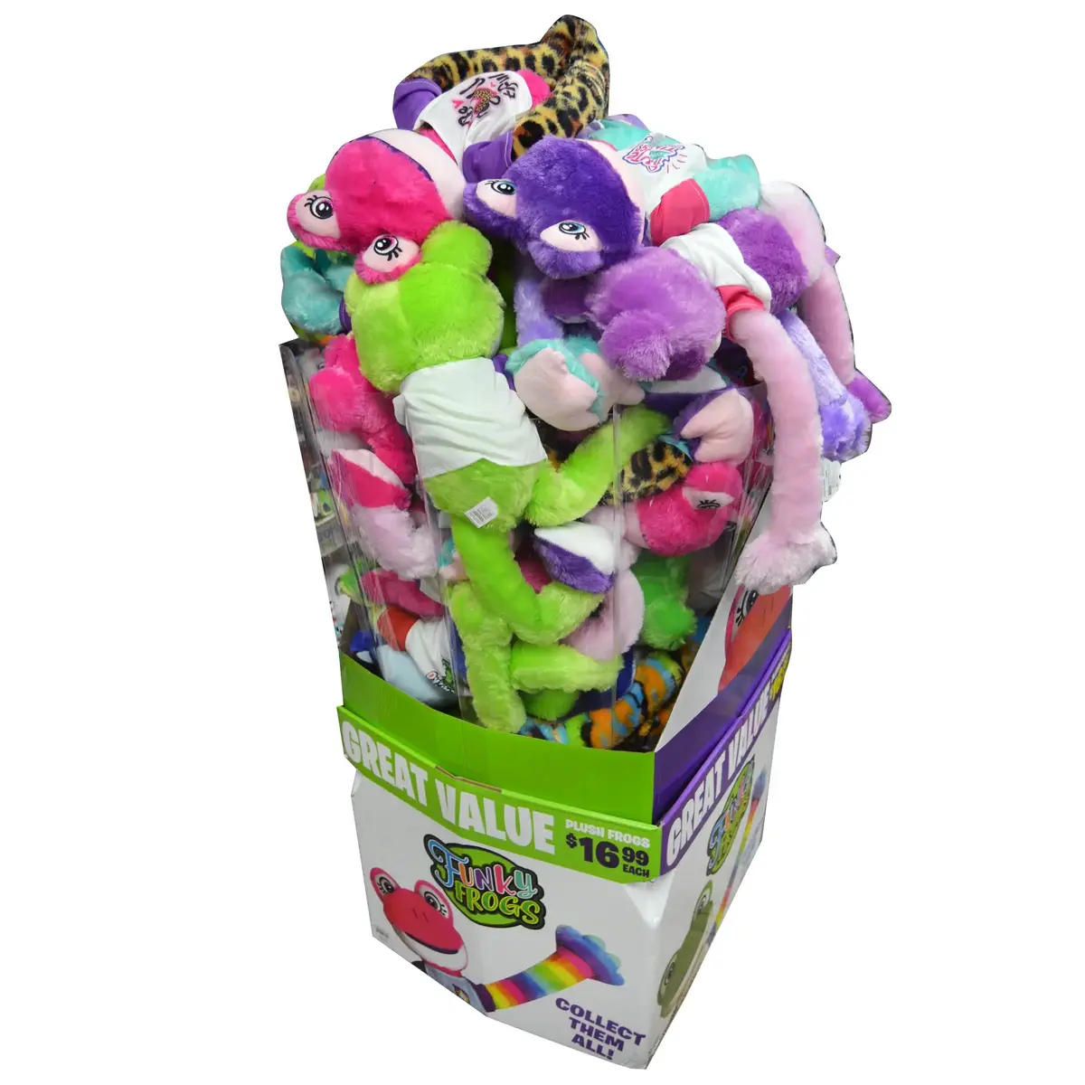 Plush Long Arm Frog Assortment Floor Display - 24 Pieces Per Retail Ready Display Kit 88416 1