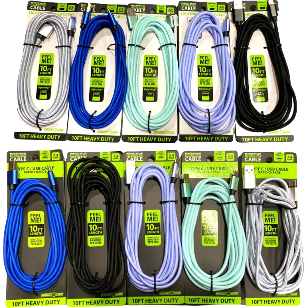 Charging Cable Wing Rack Assortment 10Ft - 10 Pieces Per Pack 88422 1