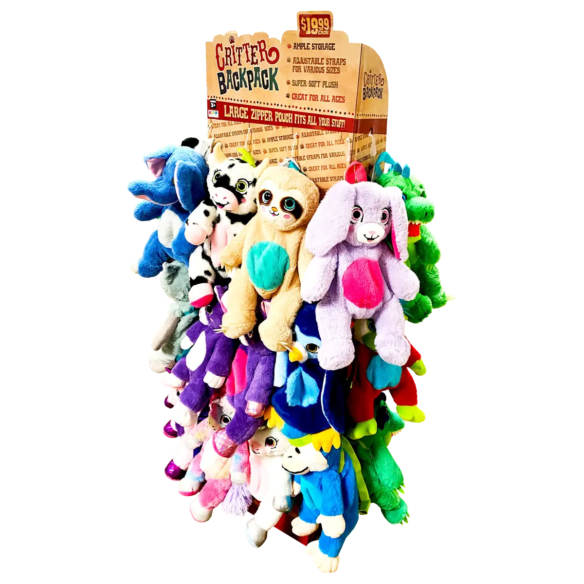 Plush Critter Backpack Floor Display - 18 Pieces Per Retail Ready Display Kit 88431 1