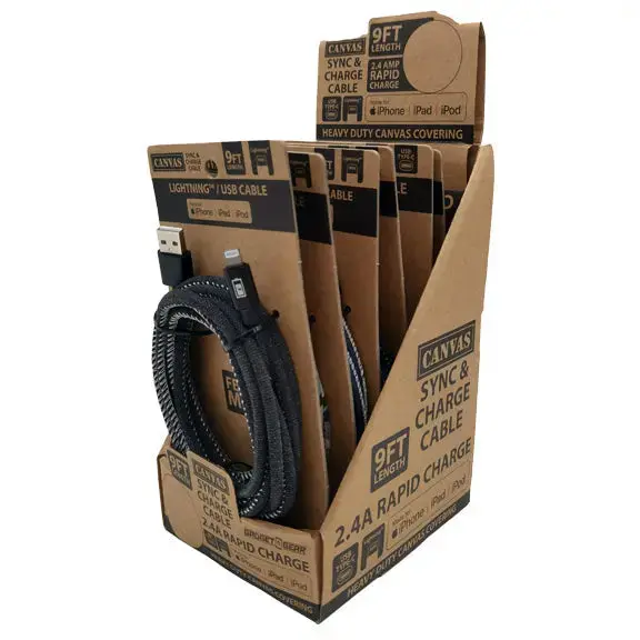 Charging Cable Canvas Assortment 9Ft - 6 Pieces Per Retail Ready Display 88435 1