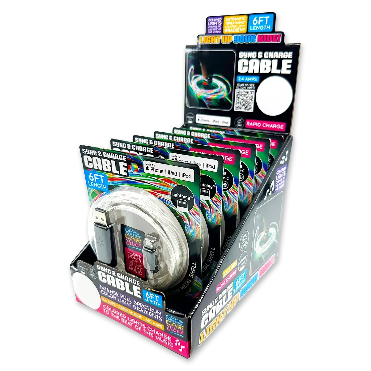 Charging Cable Led Light-Up Assortment - 6 Pieces Per Retail Ready Display Kit 88472 1