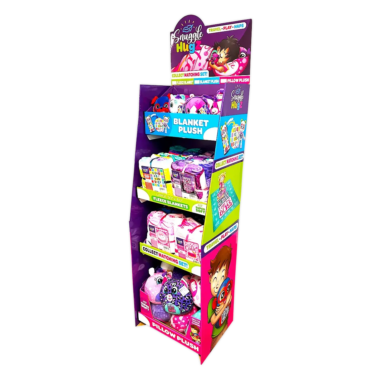Blanket And Plush Kids Assortment Floor Display - 32 Pieces Per Retail Ready Display Kit 88509 1