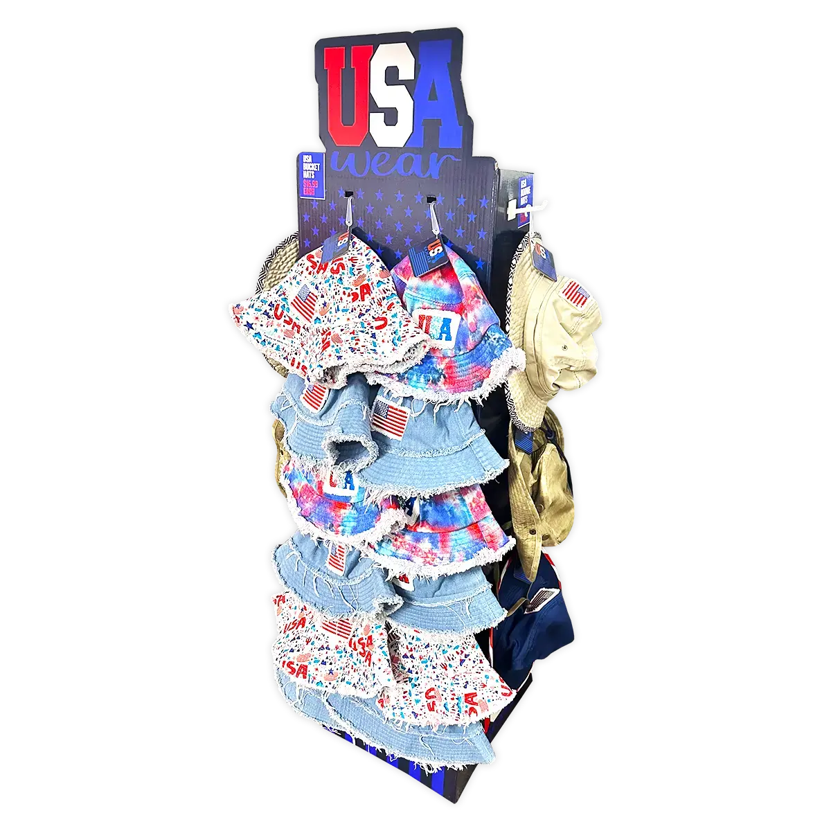 Usa Bucket And Boonie Patriotic Hat Assortment Floor Display - 18 Pieces Per Retail Ready Display Kit 88536 1