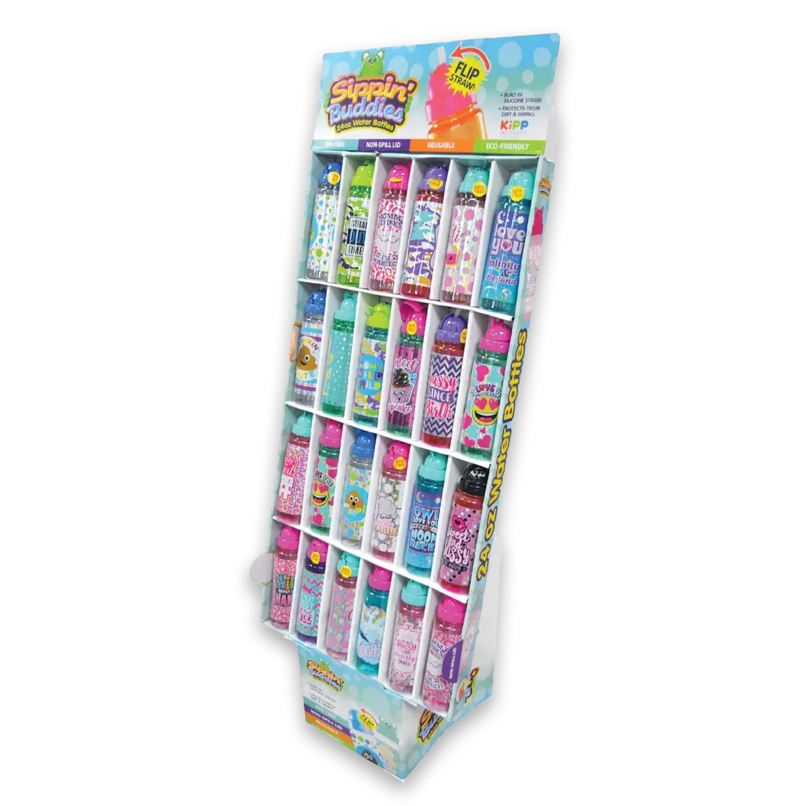 24Oz Kids Water Bottle Assortment Floor Display - 24 Pieces Per Retail Ready Display Kit 88552 1