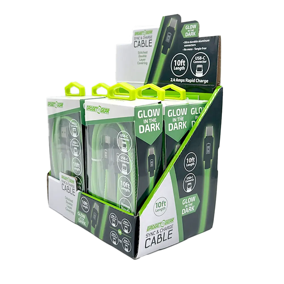 Charging Cable Glow In The Dark Assortment 10Ft - 6 Pieces Per Retail Ready Display Kit 88589 1