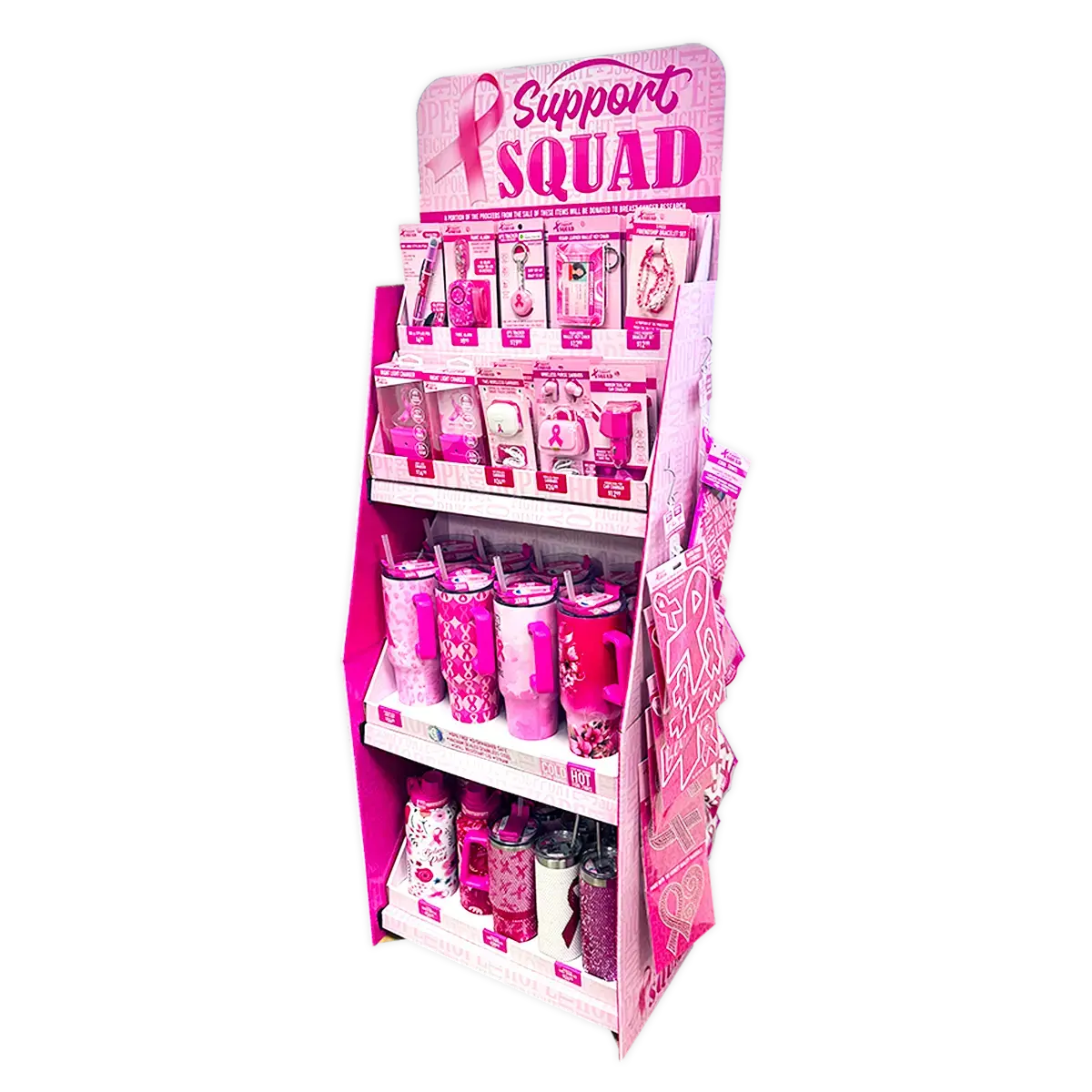 Breast Cancer Awareness Pink Support Squad Assortment Floor Display - 64 Pieces Per Retail Ready Display Kit 88590 1