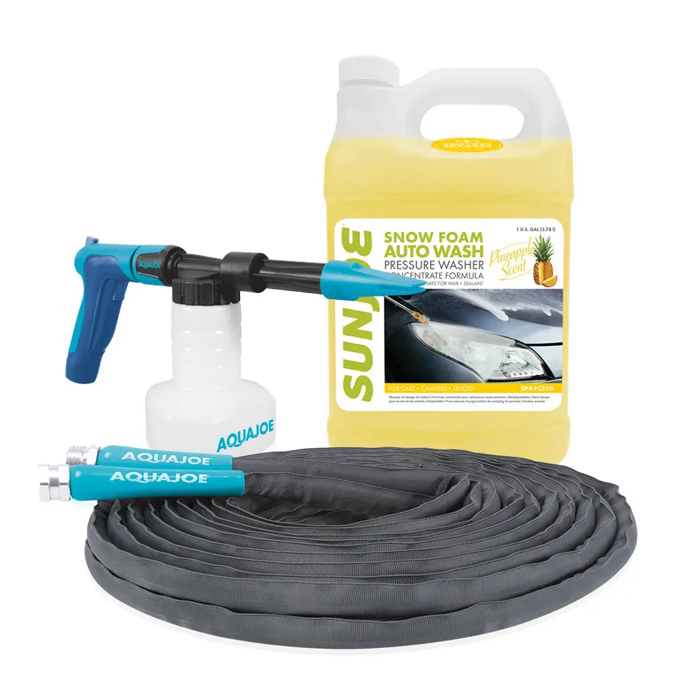 Aqua Joe Hose Powered Foamer Cannon Car Wash Kit | Includes Hose Powered Foam Cannon, 50-Foot Pro Hose, And Auto Foam Car Wash Soap 1