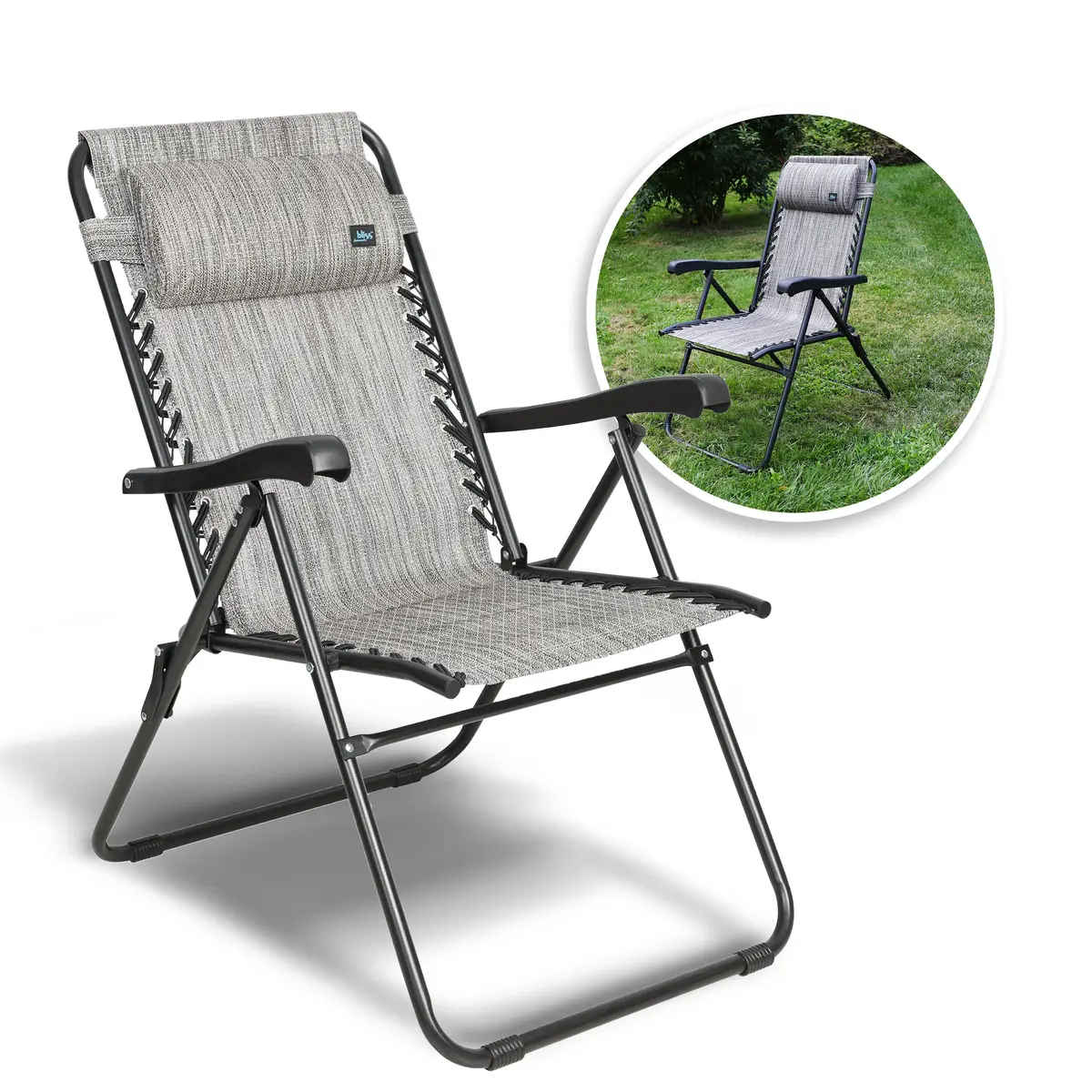 Bliss Hammocks Gfc-612-P Reclining Sling Chair W/ Pillow | 26-In. Wide | Weather & Rust Resistant | 275 Lb. Capacity (Platinum) 1