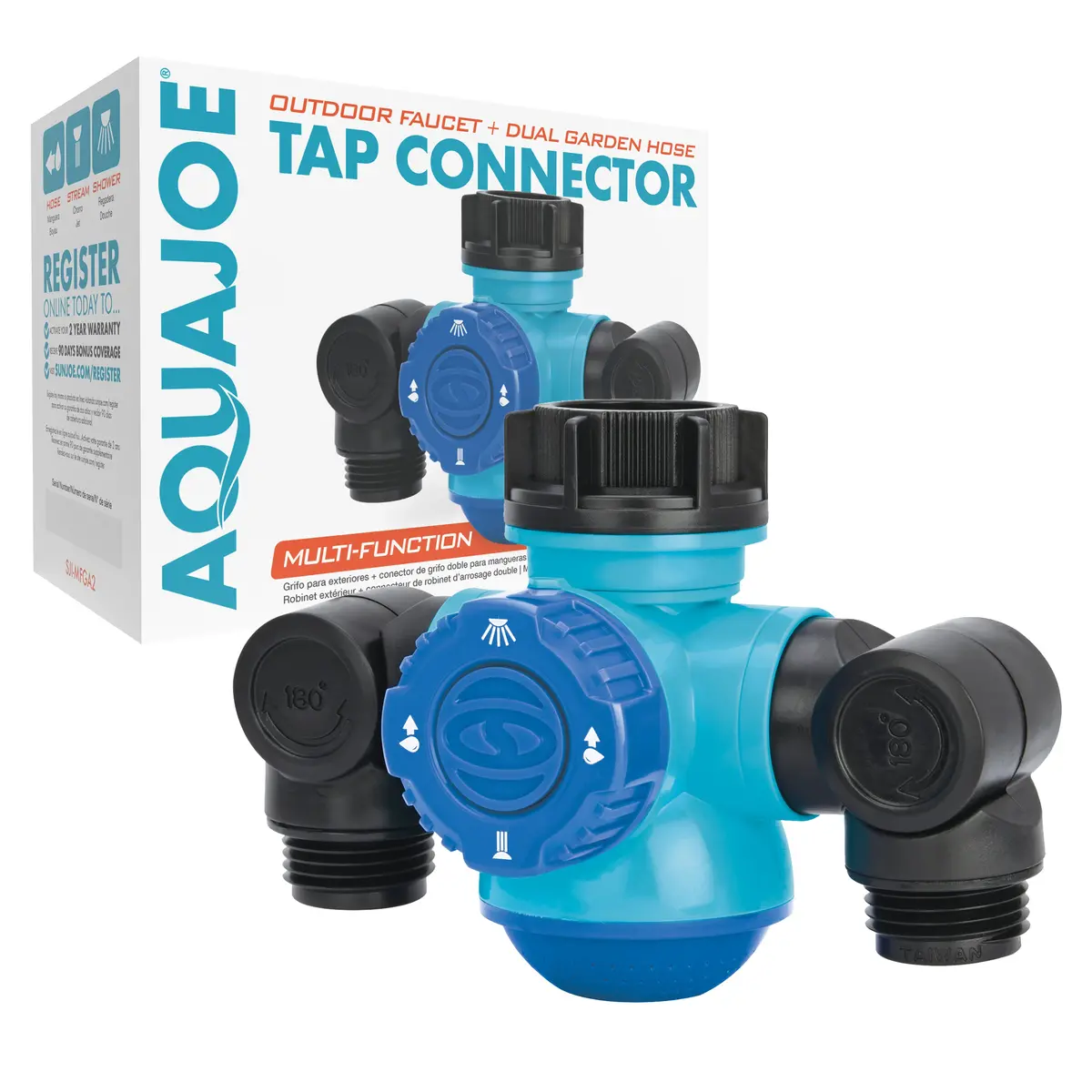 Aqua Joe Sji-Mfga2 Multi-Function Outdoor Faucet And Dual Garden Hose Tap Connecter 1