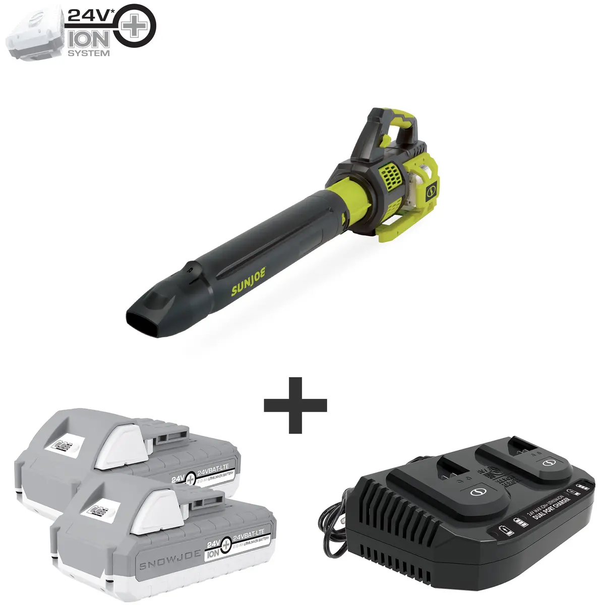 Sun Joe 24V-X2-Jb500  Cordless Brushless Turbine Jet Blower Kit | W/ 2 X 2.0-Ah Batteries And Dual Charger 1