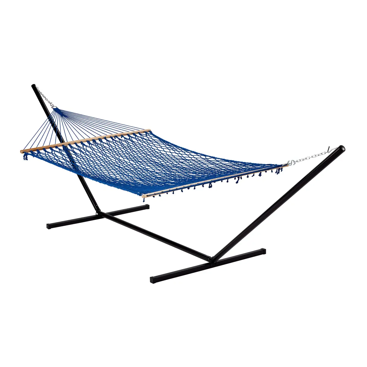 Bliss Hammocks Bh-410Blu Cotton Rope Hammock W/ Spreader Bar & Hanging Hardware | 60-In. Wide | 450 Lb. Capacity (Blue) 2