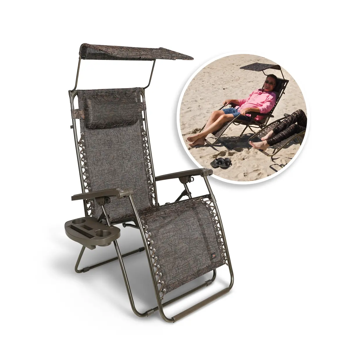 Bliss Hammocks Gfc-434Jr Gravity Free Chair W/ Canopy, Pillow, & Drink Tray | 26-In. Wide | Weather & Rust Resistant | 300 Lb. Capacity 1