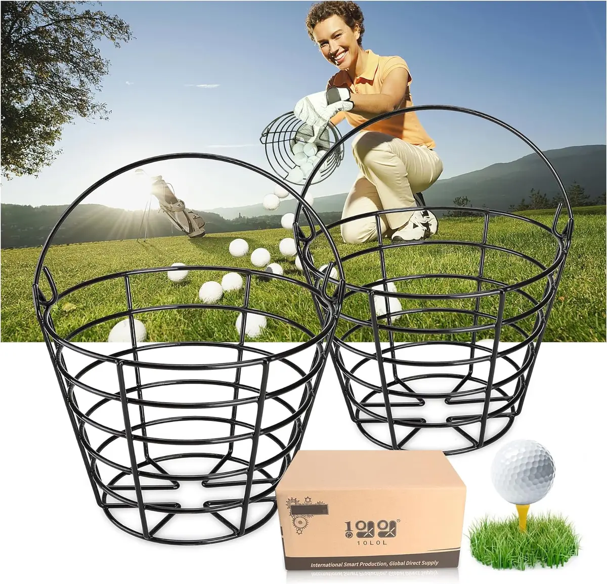 Golf Ball Bucket Full Body Metal With Handle Can Hold 50 Golf Balls - 10L0l 1