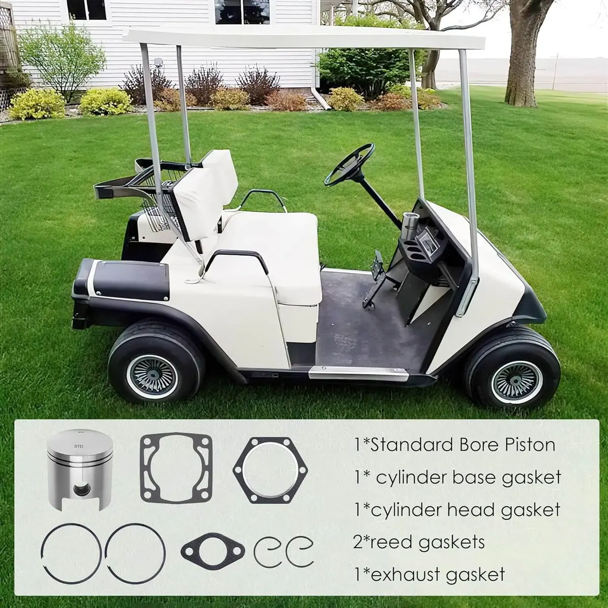 Golf Cart Piston & Gasket & Piston Rings Kit Compatible With Ezgo 2 Cycle 1989-1993 Gas Golf Cart Model - 10L0l 1