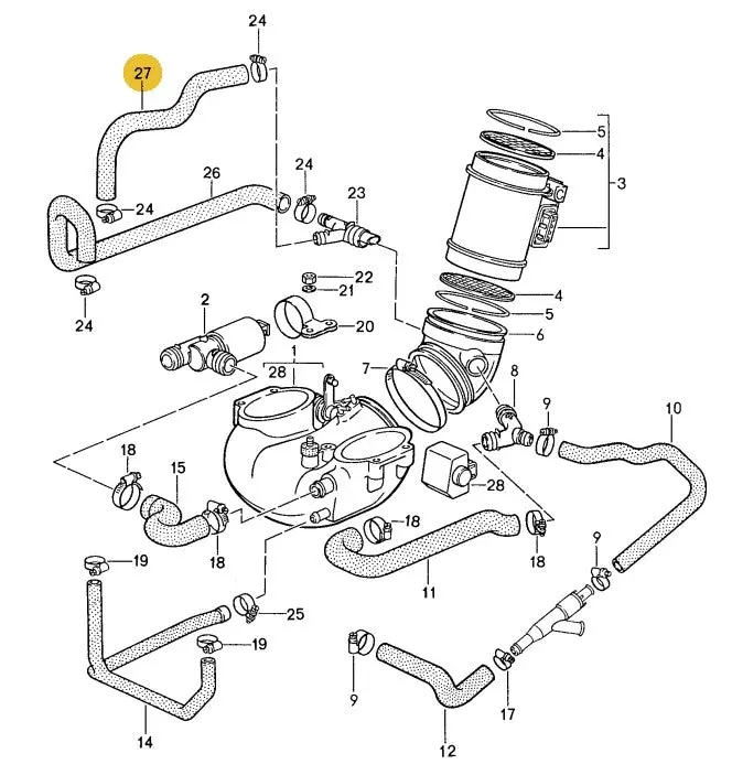 928 110 432 03A - Hose - Right Rear Cam Cover To Right "Y" At Air Guide Elbow - Apa 2