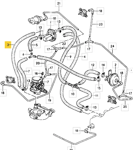 928 110 442 00 - Rubber Hose Auxiliary Air Valve To Base Of The Throttle Body 16V - 84 To 86 1