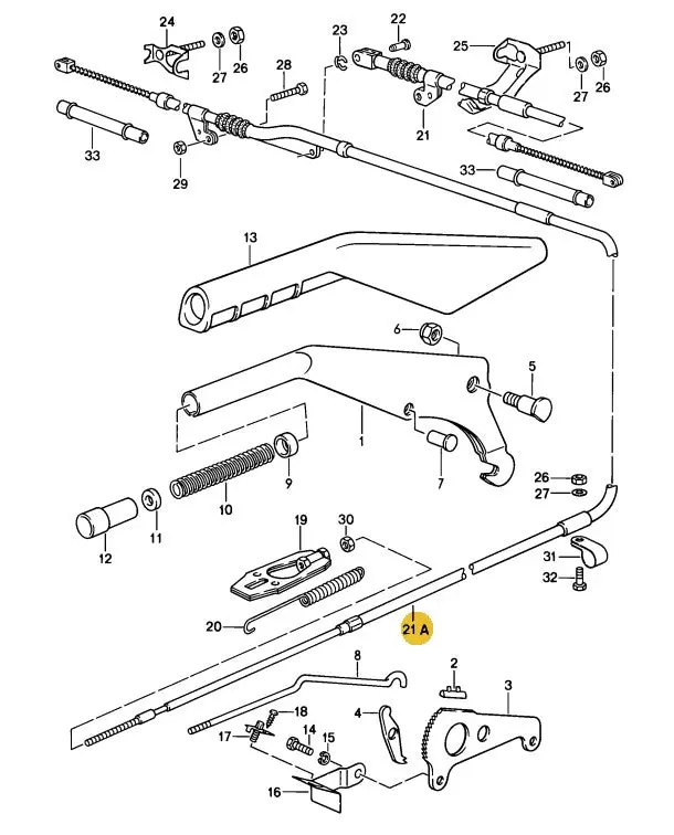 928 424 552 18 - Hand Brake Cable - Long  - 1978 To 1995 1