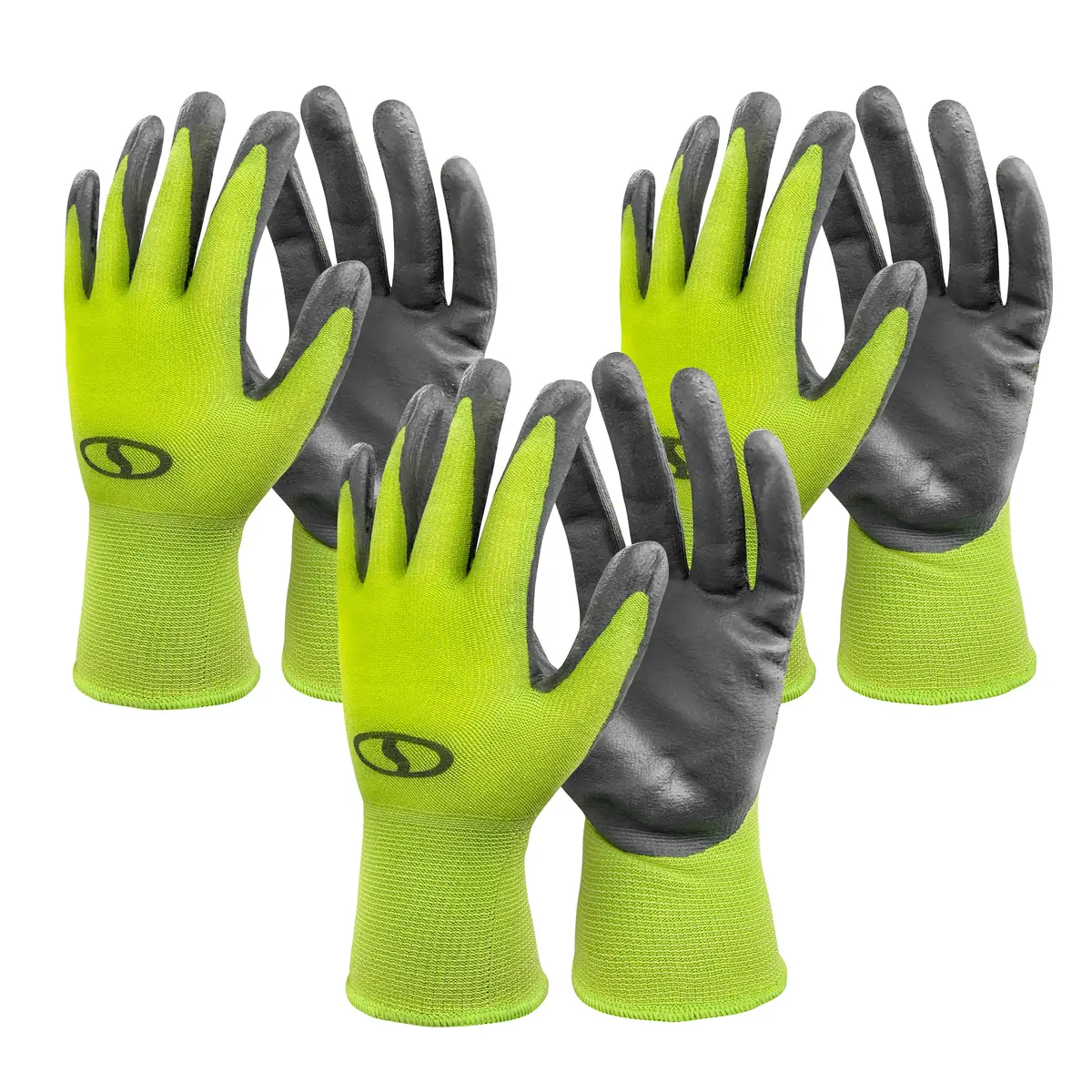 Sun Joe Ggnp-S3 Nitrile-Palm Reusable/Washable Gloves For Gardening, Diy Work, Cleaning, And More | Tactile | One Size Fits Most | 3-Pack (Green) 1