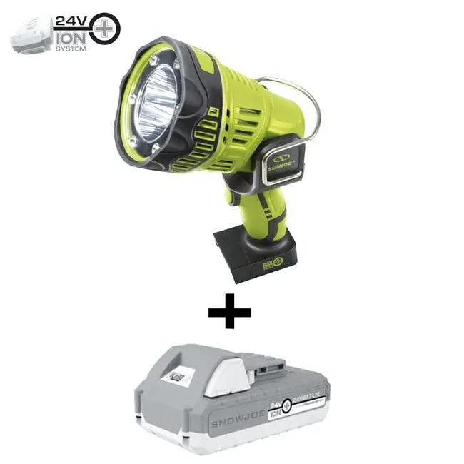Sun Joe 24V-1500Fl-Lte-P1 24-Volt* Ionmax Handheld Flashlight/Spotlight/Flood Kit | W/ 2.0-Ah Battery + Charger | 700 Yard Reach Illumination | 5 Light Modes | 1500 Lumens Max | 90-Degree Pivot Head | Belt Hook 1