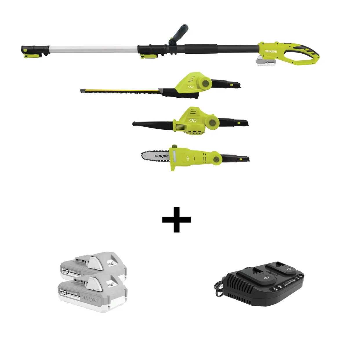 Sun Joe 24V-Gts4004-Xt 24-Volt* 3-In-1 Cordless Yard Care Solution | Hedge Trimmer | Pole Saw | Leaf Blower | W/ 2 X  2.0-Ah Batteries + Dual Port Charger 1
