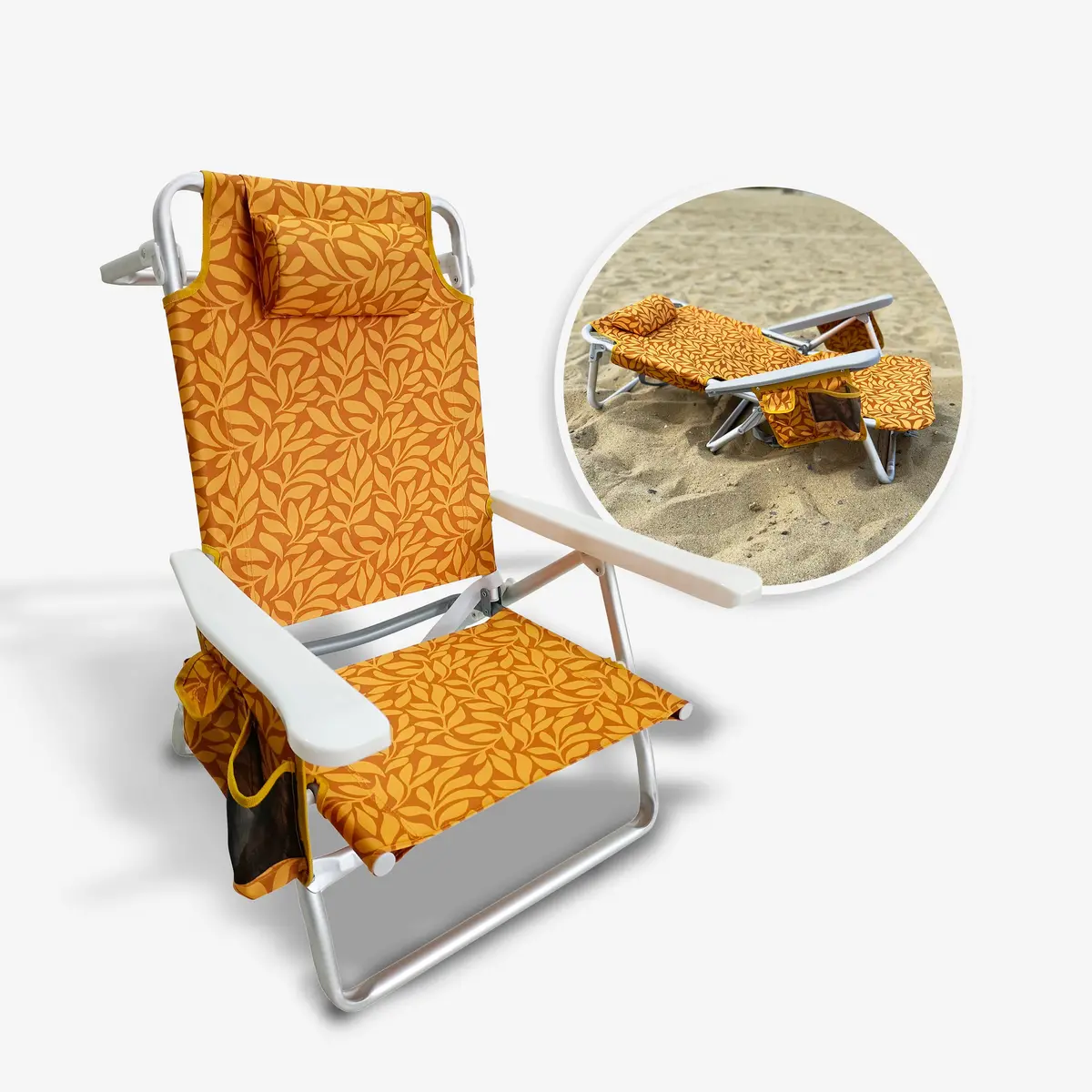 Bliss Hammocks Bbc-352-Al Folding Beach Chair W/ Towel Rack | Cup Holder W/ Pocket | 5 Reclining Positions | 275 Lb. Capacity (Amber Leaf) 1