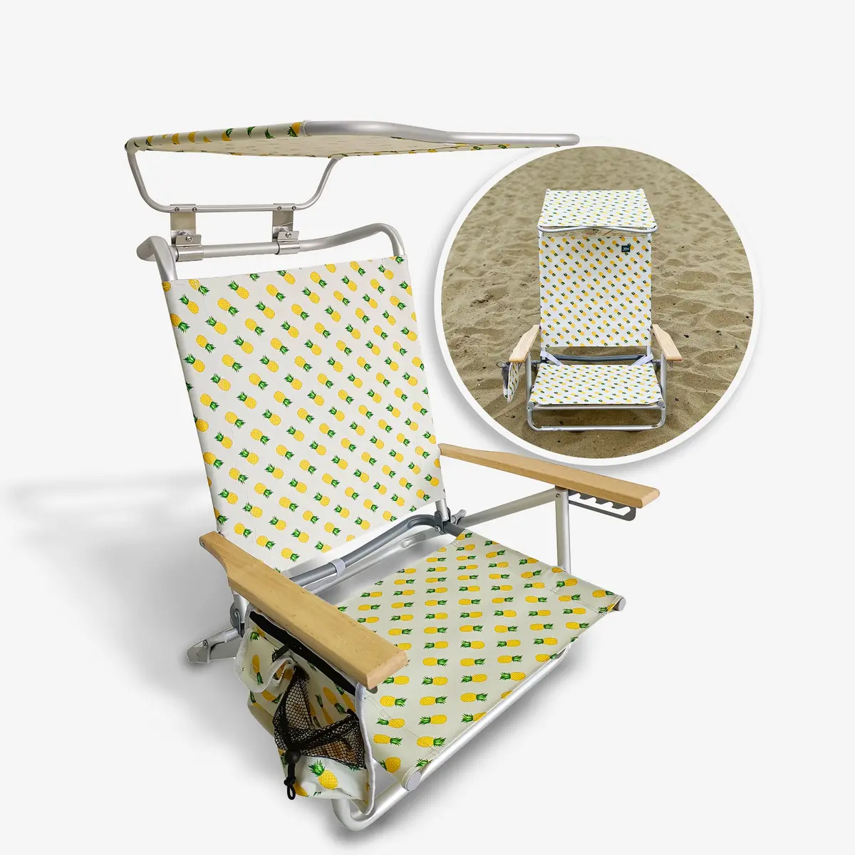 Bliss Hammocks Bbc-351-Pin Folding Beach Chair W/ Canopy | 5 Reclining Positions | Storage Pouch, Phone Holder, & Cup Holder Included | 275 Lb. Capacity (Pineapple) 1