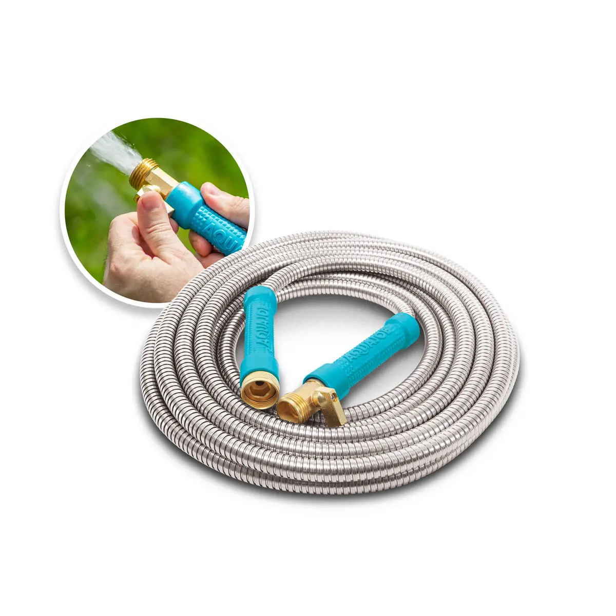 Aqua Joe Ajsgh25-Max Heavy-Duty Puncture Proof Kink-Free Garden Hose | 25-Foot | 1/2-Inch | W/ Brass Fitting & On/Off Valve | Spiral Constructed 304-Stainless Steel Metal 1