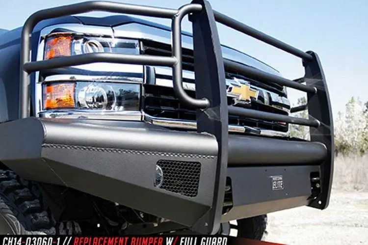 Fab Fours Ch14-Q3060-1 Chevy Silverado 2500/3500 2015-2019 Black Steel Elite Front Bumper Full Guard With Tow Hooks 2