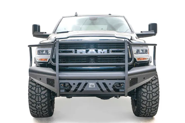 Fab Fours Dr19-Q4460-1 Dodge Ram 4500/5500 2019-2024 Black Steel Elite Front Bumper Full Guard With Sensor 1