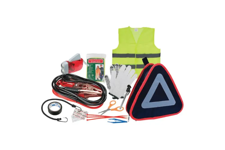 Emergency Roadside Safety Kit – 8Ft 10-Gauge Jumper Cables, Led Flashlight, Tire Gauge, First Aid Kit & Reflective Triangle Case 1