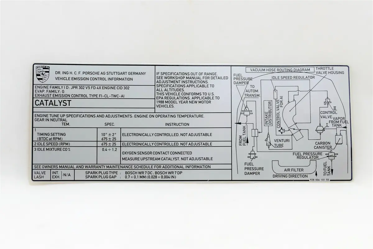 928 006 101 55 - Decal - Engine Specification 88 - Nla 1