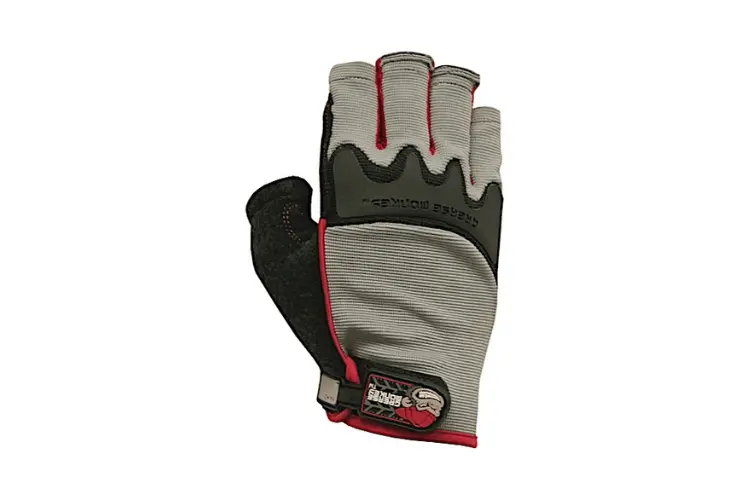 Fingerless Red/Black Mechanics Gloves – Impact Resistant, Touchscreen Compatible, Size Large (1 Pair) 1