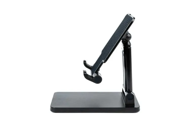 Foldable Dual-Pole Phone Stand – Adjustable Black Mobile Holder For Desk, Travel, And Video Calls 1