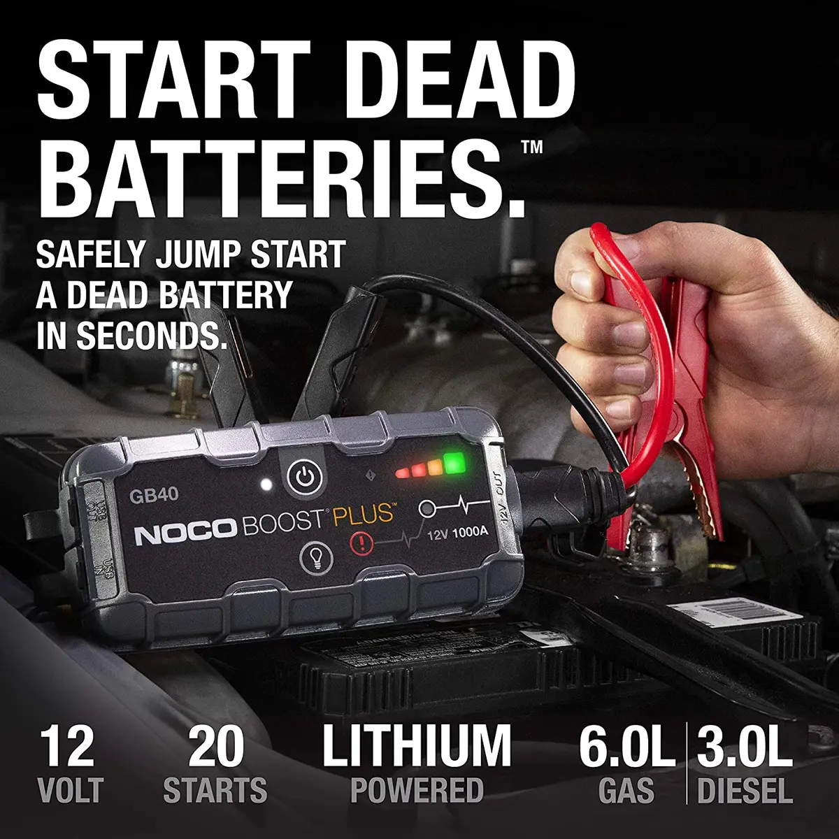 1,000 Amp (12V) Vehicle Tractor Atv / Utv Jump Starter Box Booster Pack Gb40 2