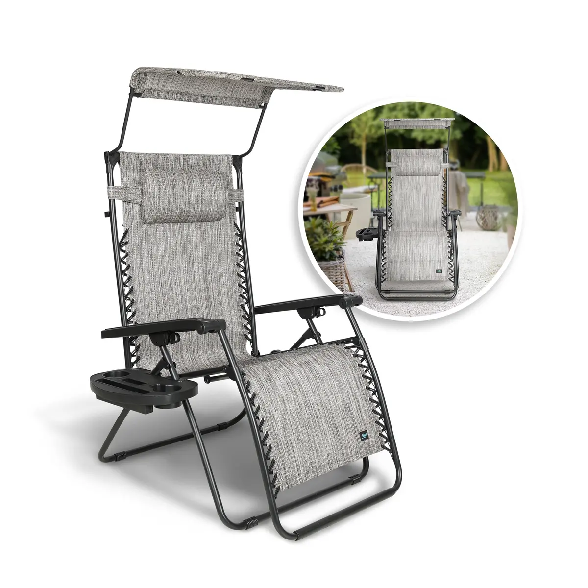 Bliss Hammocks Gfc-451Wp Gravity Free Chair W/ Canopy , Drink Tray, & Pillow | 30-In. Wide Xl | Weather & Rust Resistant | 360 Lb. Capacity 1