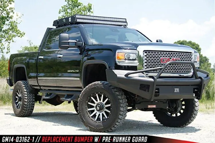 Fab Fours Gm14-Q3162-1 Gmc Sierra 2500/3500 2015-2019 Black Steel Elite Front Bumper Pre-Runner Guard With Tow Hooks 2