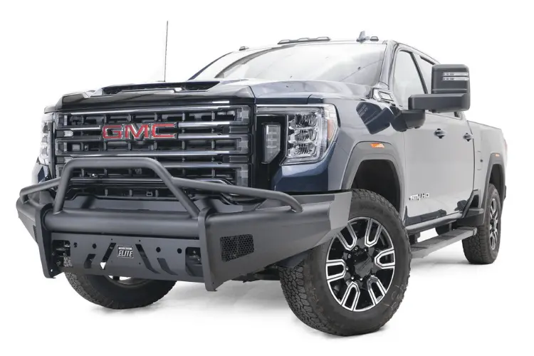 Fab Fours Gm20-Q5062-1 Gmc Sierra 2500/3500 2020-2023 Black Steel Elite Front Bumper With Sensor Pre-Runner Guard 2