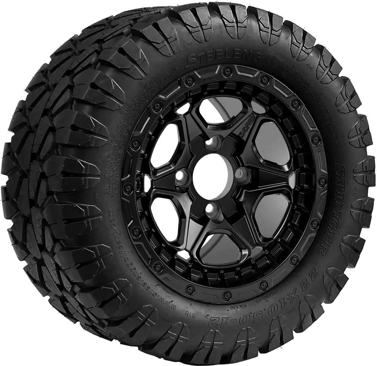 Sgc 12″ Grizzly Matte Black Wheel – Aluminum Alloy / Steeleng 22″X10.5″-12″ Stinger All Terrain Tire Dot Approved 1