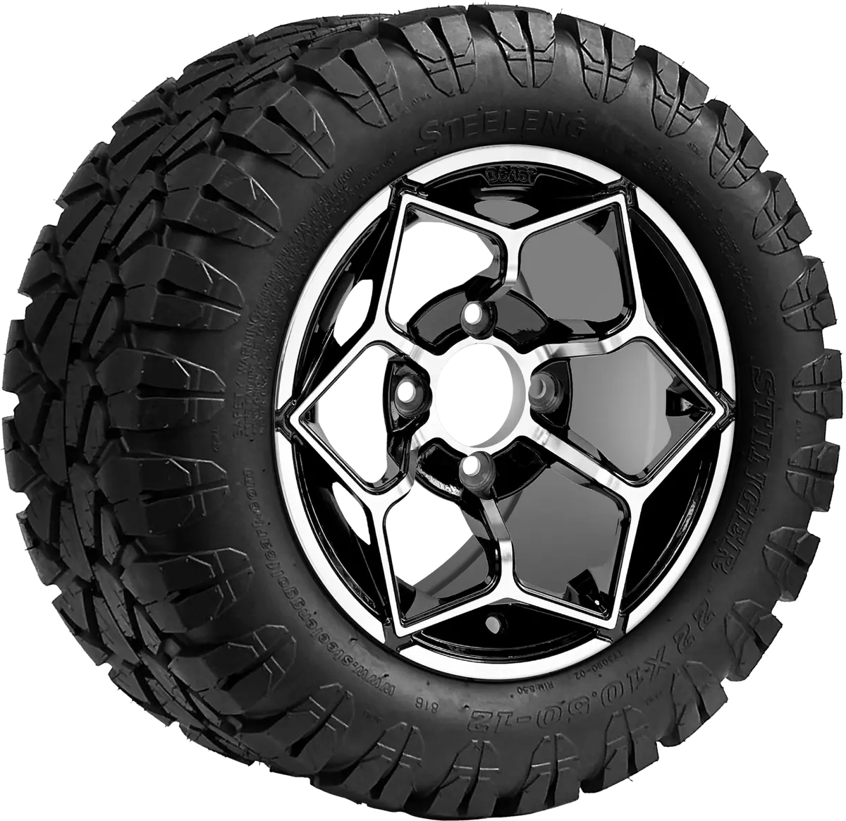 12″ Hammerhead Machined/Black Wheel – Aluminum Alloy / Steeleng 22″X10.5″-12″ Stinger All Terrain Tire Dot Approved 1