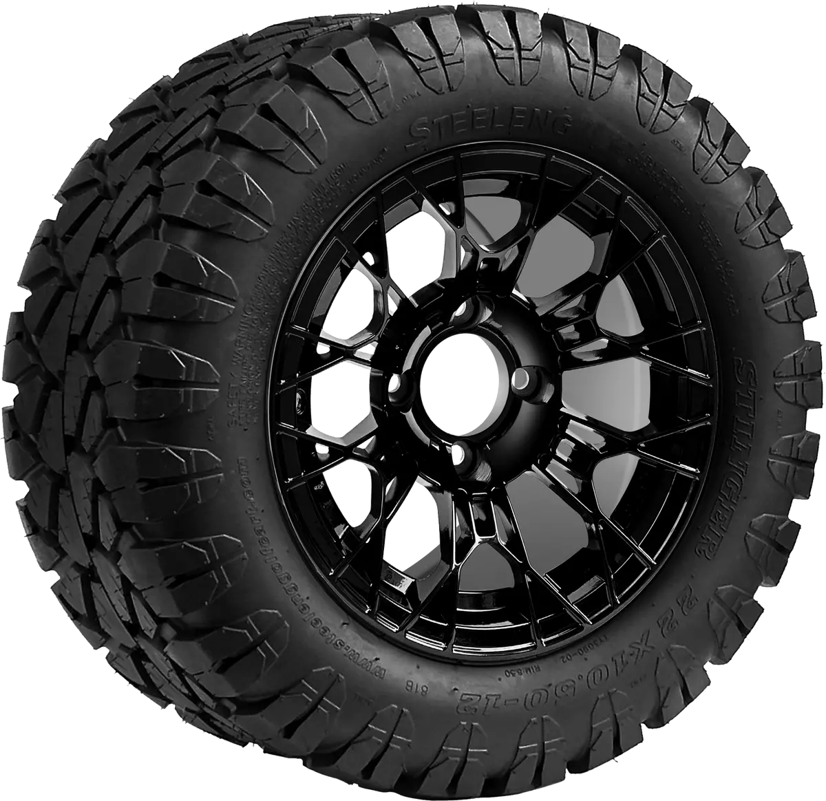Sgc 12″ Tarantula Glossy Black Wheel – Aluminum Alloy / Steeleng 22″X10.5″-12″ Stinger All Terrain Tire Dot Approved 1
